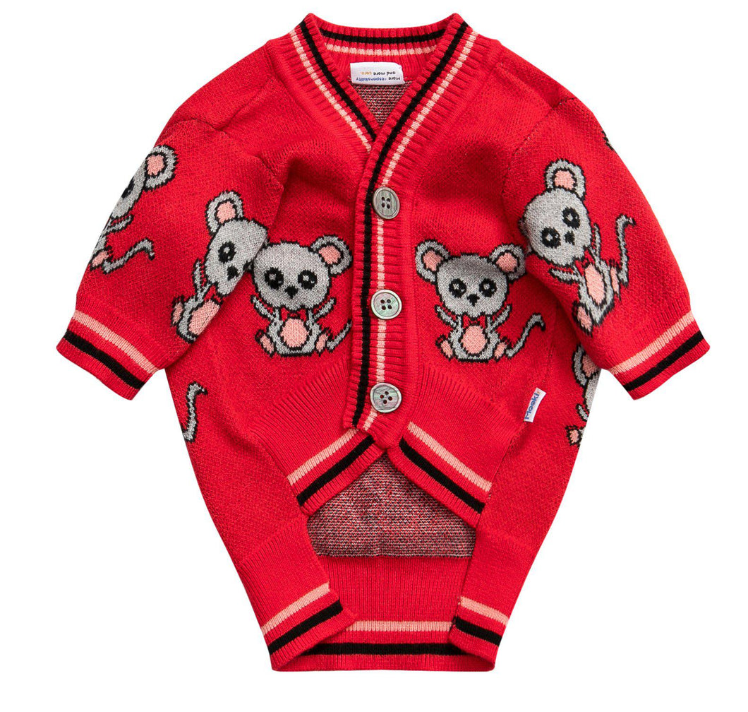 Pets Red Mouse Cardigan Sweater-Clothing-Mooki-PETsgoi